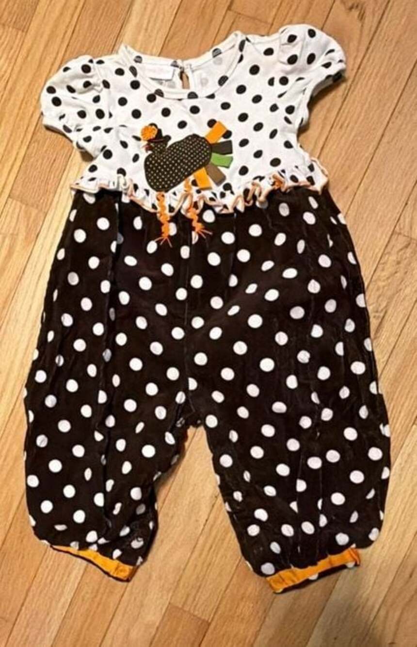 Bonnie Baby Thanksgiving Turkey Polka Dot Ruffle Romper Jumpsuit 24M
